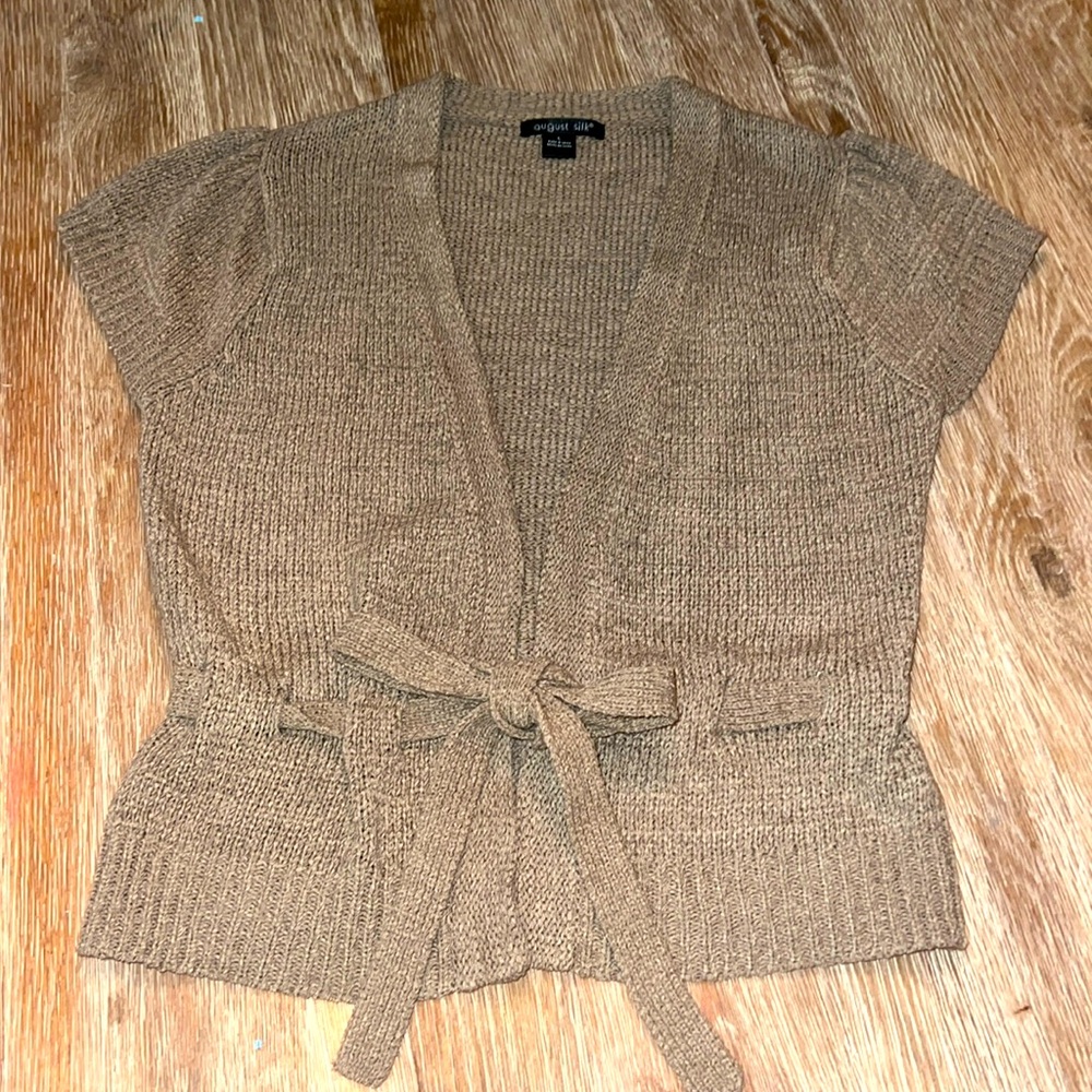 AUGUST SILK CAP SLEEVE TIE CARDIGAN SWEATER SIZE LARGE, like new condition!